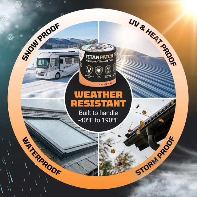 Alt view image 5 of 7 - TITANPATCH PRO Waterproof Sealant Tape White 4" x10' Stops Leaks Fast & Stays Sealed for 15+ Years Sticks to RVs, Roofs, Pools, Boats, Gutters Built for Harsh Weather (-40°F to 190°F)