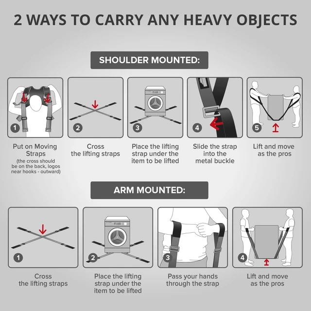 Alt view image 5 of 6 - Moving Straps - 2 Pairs - Red Lifting Straps for 2 Movers Move Furniture Easily and Safely - Perfect for Lifting & Moving Heavy Objects (Adjustable Length 50-118, with Back Support)