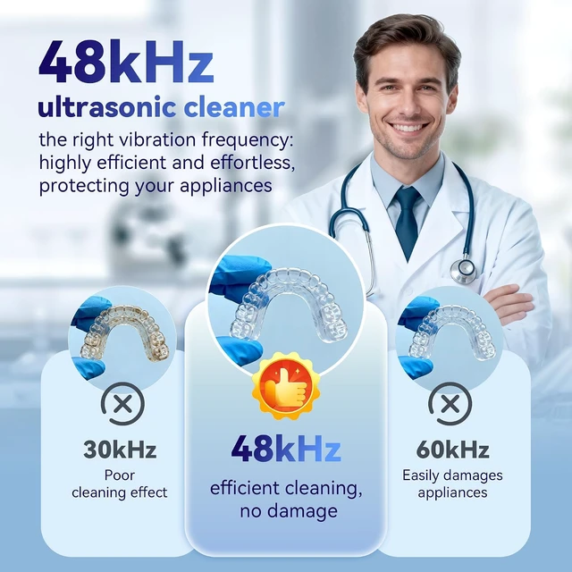 Alt view image 3 of 7 - Ultrasonic Retainer Cleaner Machine 48kHz, Dental Ultrasonic Care Cleaner Ultrasonic Retainer Cleaner for Dentures, Aligners, Mouth Guards, Toothbrush Heads and Jewelry with 200ML Capacity