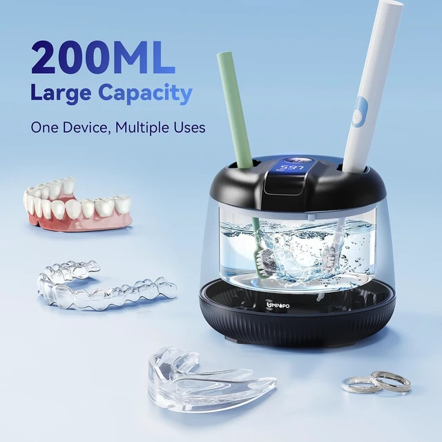 Alt view image 7 of 7 - Ultrasonic Retainer Cleaner Machine 48kHz, Dental Ultrasonic Care Cleaner Ultrasonic Retainer Cleaner for Dentures, Aligners, Mouth Guards, Toothbrush Heads and Jewelry with 200ML Capacity