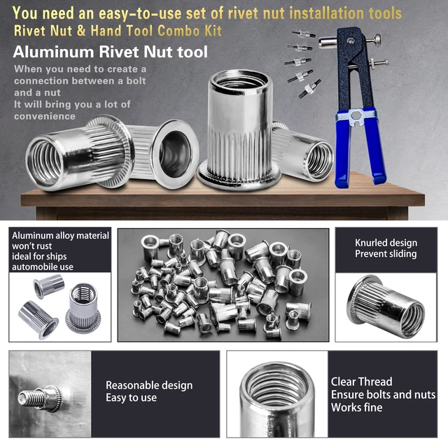 Alt view image 3 of 6 - Pressure Rivet Nut Tool Kit, 430Pcs Aluminum Rivet Nut Combination Metric Threaded Rivet Nut (M8/M6/M5/M4/M3) Suitable for Furniture, Decoration, Automotive, Marine and Industrial Applications