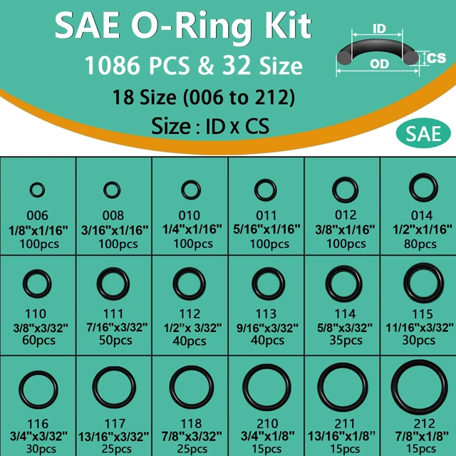 Alt view image 2 of 7 - 1086 Pcs 32 Size SAE O Ring Assortment Kit Standard Buna-N Rubber O'ring Set with 4 Pick & Hook for Automotive Hydraulic Faucet Plumbing Sealing Repair ID:1/8-2 Inch