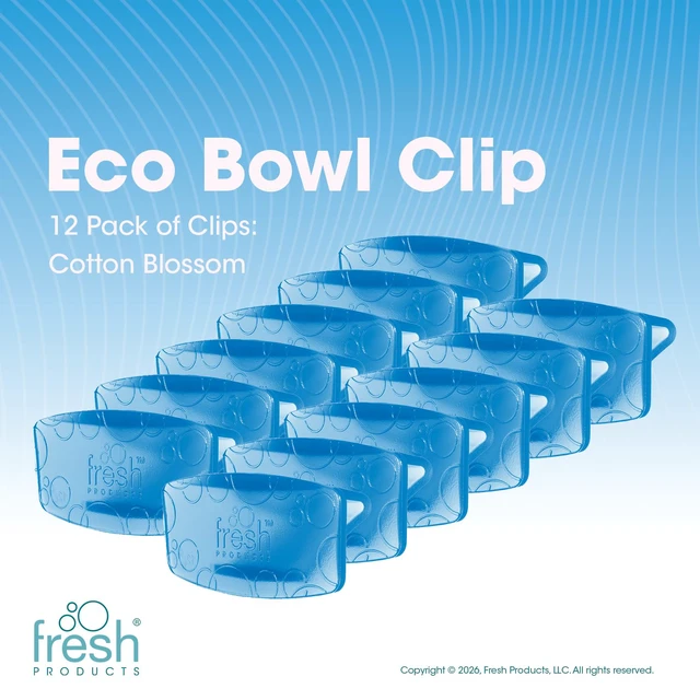 Alt view image 2 of 7 - Eco Bowl Clip Air Freshener, Cotton Blossom, Blue, 12 Pack Natural Oils, Made in USA, Rim Toilet Tank Trash Cabinet, Air & Trash and Bathroom Freshener, Lasts 30 Days, Chemical Free