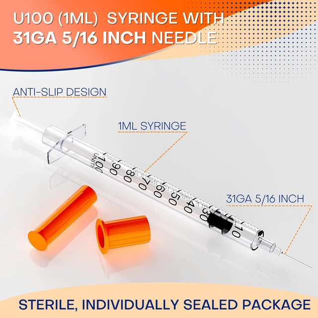 Alt view image 2 of 6 - U-100 1cc Syringes with 31G 5/16 Inch Needle, Individually Packed, 100Pcs