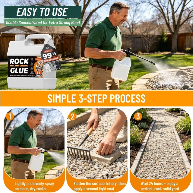 Alt view image 6 of 7 - Oyevila Rock Binder for Landscaping, 1.3 Gallon Gravel Glue, Pet Safe Strong clear-drying binder for rock, gravel and pebbles, with easy spray application and soap-and-water cleanup