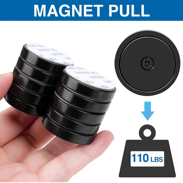 Alt view image 4 of 7 - Magnets 110 LBS Heavy Duty Neodymium Strong Magnet 20 Pack Imanes Fuertes Magnet Magnetic Wall Mount Round Mounting Powerful Locker Industrial Fridge Screw On Door Crafts Black