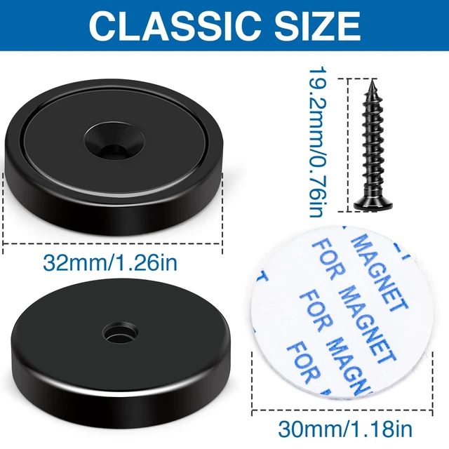 Alt view image 3 of 7 - Magnets 110 LBS Heavy Duty Neodymium Strong Magnet 20 Pack Imanes Fuertes Magnet Magnetic Wall Mount Round Mounting Powerful Locker Industrial Fridge Screw On Door Crafts Black