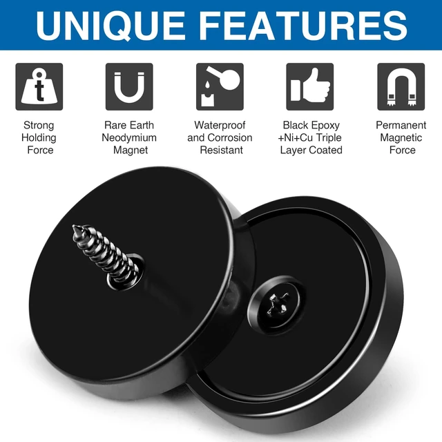 Alt view image 5 of 7 - Magnets 110 LBS Heavy Duty Neodymium Strong Magnet 20 Pack Imanes Fuertes Magnet Magnetic Wall Mount Round Mounting Powerful Locker Industrial Fridge Screw On Door Crafts Black