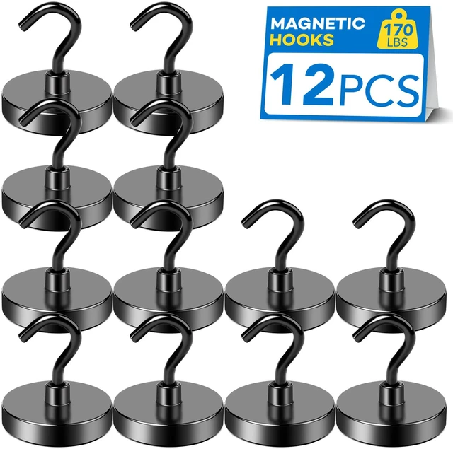 Main image of Magnetic Hooks for Cruise Cabins 170LBS Heavy Duty Magnet Hook 12P Strong Magnets Door Metal Ship Walls Essentials 2026 Classroom Refrigerator Locker Hanging Neodymium Kitchen Fridge Black