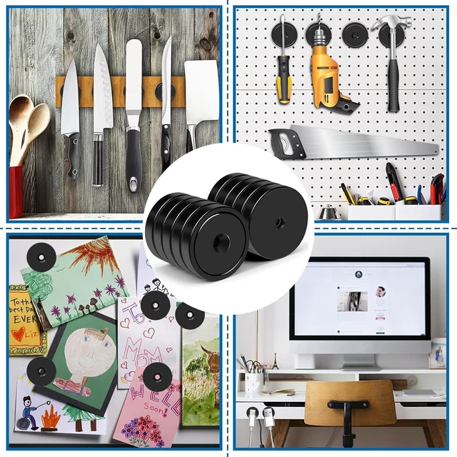 Alt view image 6 of 7 - Magnets 110 LBS Heavy Duty Neodymium Strong Magnet 20 Pack Imanes Fuertes Magnet Magnetic Wall Mount Round Mounting Powerful Locker Industrial Fridge Screw On Door Crafts Black