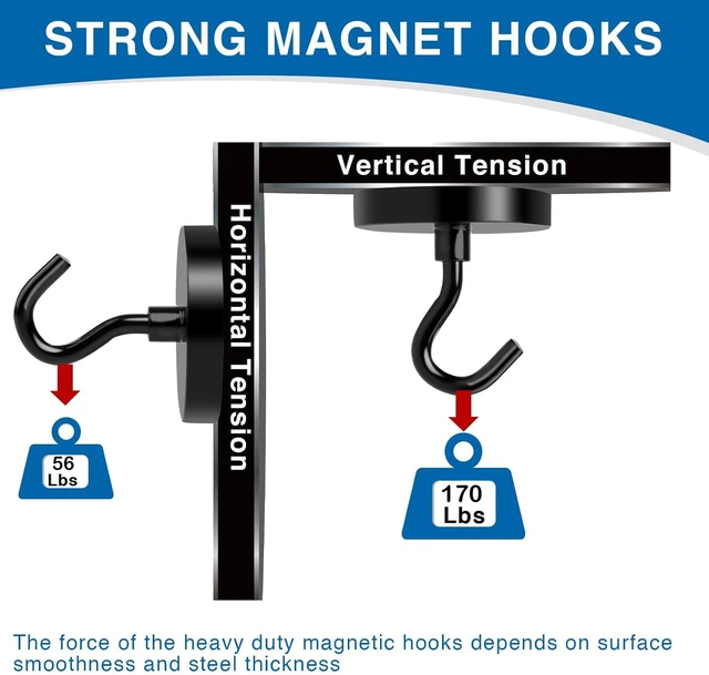Alt view image 3 of 6 - Magnetic Hooks for Cruise Cabins 170LBS Heavy Duty Magnet Hook 12P Strong Magnets Door Metal Ship Walls Essentials 2026 Classroom Refrigerator Locker Hanging Neodymium Kitchen Fridge Black
