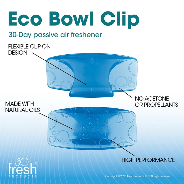 Alt view image 5 of 7 - Eco Bowl Clip Air Freshener, Cotton Blossom, Blue, 12 Pack Natural Oils, Made in USA, Rim Toilet Tank Trash Cabinet, Air & Trash and Bathroom Freshener, Lasts 30 Days, Chemical Free