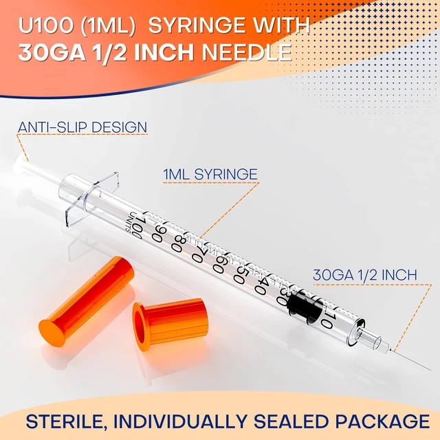 Alt view image 4 of 6 - U-100 1cc with 30G 1/2 Inch Syringes, Individually Packed, 100PCS