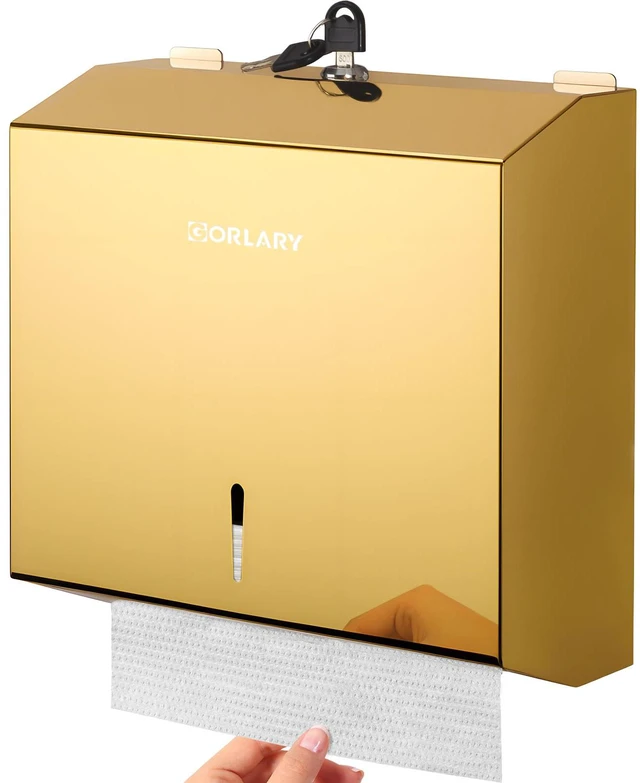 Main image of Commercial Paper Towel Dispenser Wall Mount, Gold Polished Mirror Finish, Stainless Steel Paper Towel Dispenser with Lock, Fits C-Fold Multifold Trifold Paper Towels