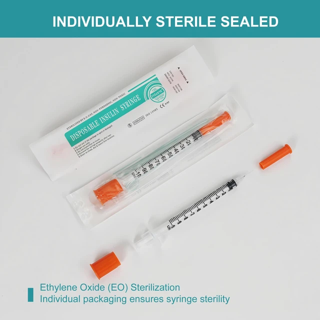 Alt view image 4 of 7 - U-100 syringes with needle - 1ml 31G (31 gauge) 5/16 inch syringe with needles scale in 100 units, 1 ml / 1cc Pack of 100 (100Pack)