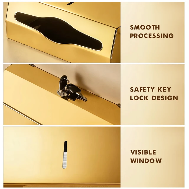 Alt view image 5 of 6 - Commercial Paper Towel Dispenser Wall Mount, Gold Polished Mirror Finish, Stainless Steel Paper Towel Dispenser with Lock, Fits C-Fold Multifold Trifold Paper Towels