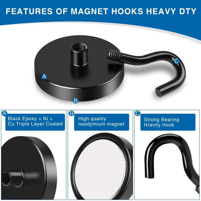Alt view image 4 of 6 - Magnetic Hooks for Cruise Cabins 170LBS Heavy Duty Magnet Hook 12P Strong Magnets Door Metal Ship Walls Essentials 2026 Classroom Refrigerator Locker Hanging Neodymium Kitchen Fridge Black
