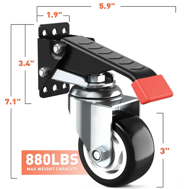 Alt view image 2 of 7 - Workbench Casters Kit 880 Lbs - 3 Inch Heavy Duty Retractable Caster Designed for Workbenches Machinery & Tables, 4 Pack