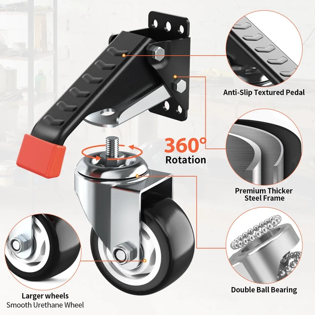 Alt view image 3 of 7 - Workbench Casters Kit 880 Lbs - 3 Inch Heavy Duty Retractable Caster Designed for Workbenches Machinery & Tables, 4 Pack