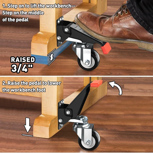 Alt view image 4 of 7 - Workbench Casters Kit 880 Lbs - 3 Inch Heavy Duty Retractable Caster Designed for Workbenches Machinery & Tables, 4 Pack