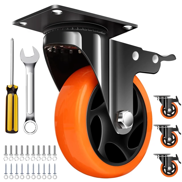 Main image of 4" Caster Wheels, Outstanding Casters Set of 4 Heavy Duty, Silent Industrial Casters, Locking Casters Wheels for Furniture, Castor Wheels for Cart, Workbench
