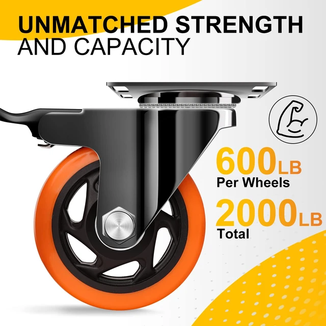Alt view image 2 of 6 - 4" Caster Wheels, Outstanding Casters Set of 4 Heavy Duty, Silent Industrial Casters, Locking Casters Wheels for Furniture, Castor Wheels for Cart, Workbench