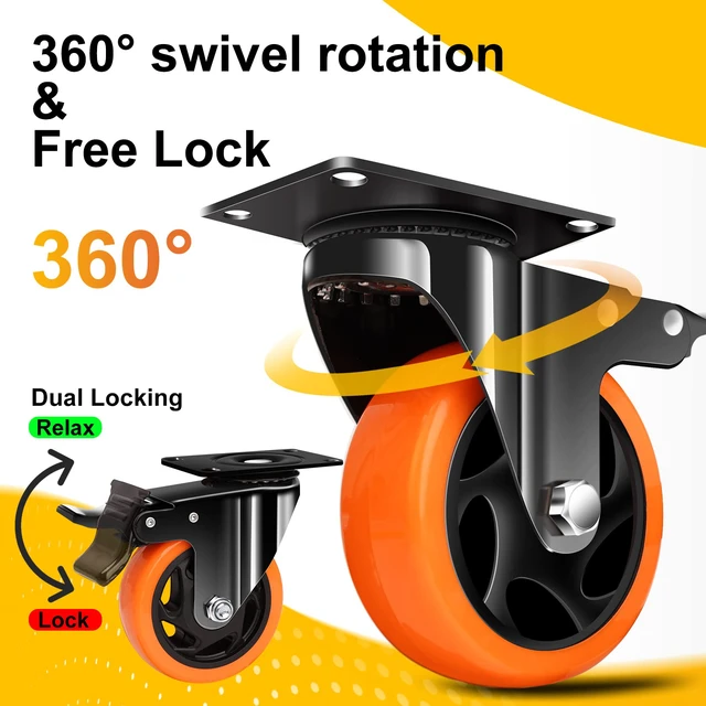 Alt view image 4 of 6 - 4" Caster Wheels, Outstanding Casters Set of 4 Heavy Duty, Silent Industrial Casters, Locking Casters Wheels for Furniture, Castor Wheels for Cart, Workbench