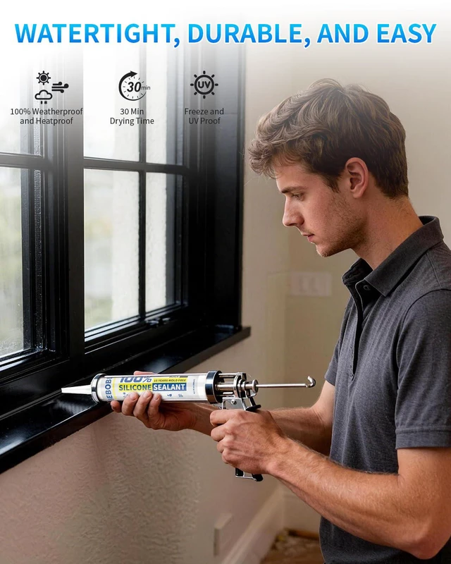 Alt view image 4 of 7 - Black Silicone Caulk & Sealant, 100% Waterproof Silicone Caulking, Silicone Sealant Caulking for Kitchen, Bathroom, RV, Interior & Exterior Use, Shrink & Crack Proof, 10.2 FL. OZ/300ML, 1 Pack