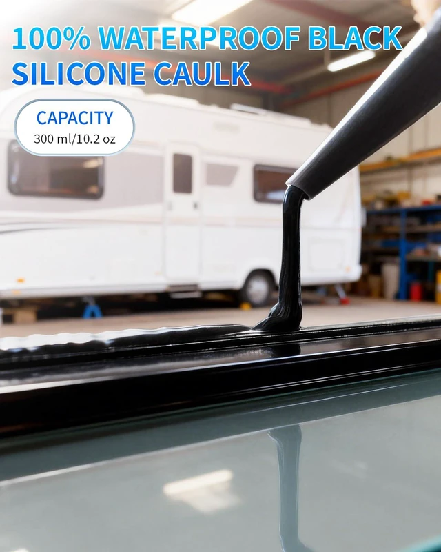 Alt view image 5 of 7 - Black Silicone Caulk & Sealant, 100% Waterproof Silicone Caulking, Silicone Sealant Caulking for Kitchen, Bathroom, RV, Interior & Exterior Use, Shrink & Crack Proof, 10.2 FL. OZ/300ML, 1 Pack