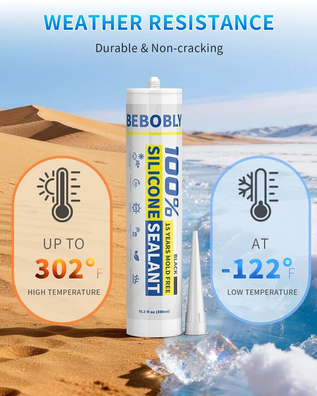 Alt view image 7 of 7 - Black Silicone Caulk & Sealant, 100% Waterproof Silicone Caulking, Silicone Sealant Caulking for Kitchen, Bathroom, RV, Interior & Exterior Use, Shrink & Crack Proof, 10.2 FL. OZ/300ML, 1 Pack