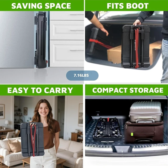 Alt view image 2 of 7 - Folding Hand Truck Cart,Heavy Duty Trolley 220lbs Capacity,Folding Luggage Cart, Collapsible Wheels,Extended Handle Portable Dolly Cart for Moving, Airport, Office,Carrying Home