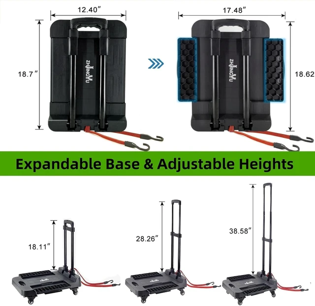 Alt view image 3 of 7 - Folding Hand Truck Cart,Heavy Duty Trolley 220lbs Capacity,Folding Luggage Cart, Collapsible Wheels,Extended Handle Portable Dolly Cart for Moving, Airport, Office,Carrying Home