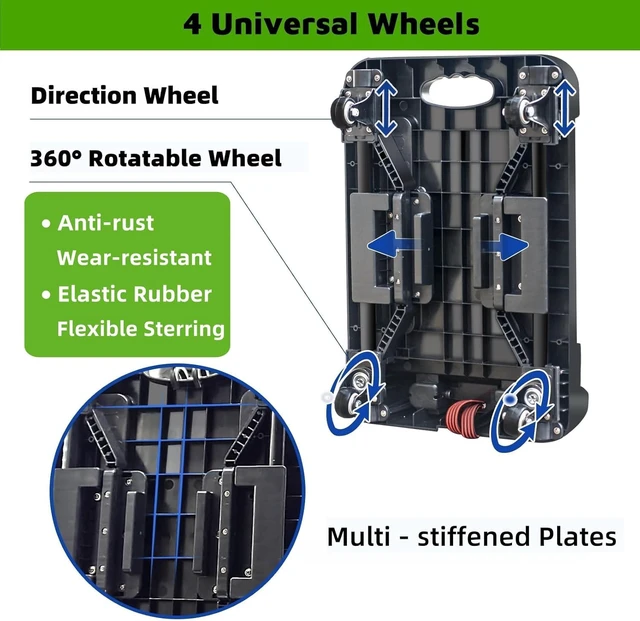 Alt view image 6 of 7 - Folding Hand Truck Cart,Heavy Duty Trolley 220lbs Capacity,Folding Luggage Cart, Collapsible Wheels,Extended Handle Portable Dolly Cart for Moving, Airport, Office,Carrying Home