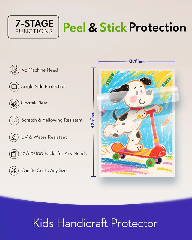 Alt view image 2 of 7 - 4mil Thicker Self-Adhesive Laminating Sheets Against Spills Surface 100Pack Letter Size 8.5x11" Dry-Erase Friendly for Reusable Documents, Kids Art, Posters & Crafts No Heat Needed