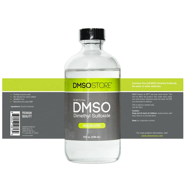 Alt view image 2 of 7 - DMSO 8 oz. Glass Bottle Non-diluted 99.995% Pure Low Odor Pharma Grade Liquid Dimethyl Sulfoxide Super High Quality Made by DMSO Store