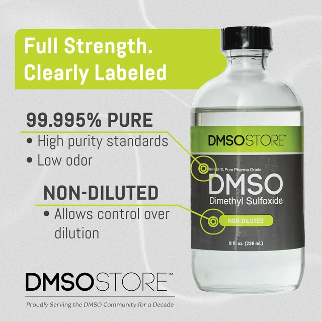 Alt view image 4 of 7 - DMSO 8 oz. Glass Bottle Non-diluted 99.995% Pure Low Odor Pharma Grade Liquid Dimethyl Sulfoxide Super High Quality Made by DMSO Store
