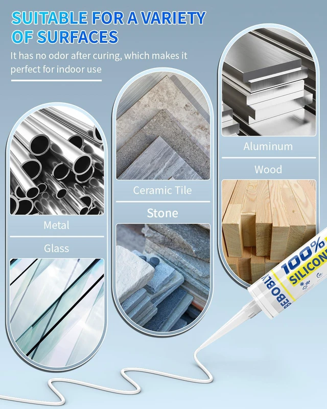 Alt view image 3 of 7 - White Silicone Caulk & Sealant, 100% Waterproof Silicone Sealant Caulking, Shrink & Crack Proof, Silicone Caulking for Kitchen, Bathroom, RV, Interior & Exterior Use, 10.2 FL. OZ/300ML, 4 Pack