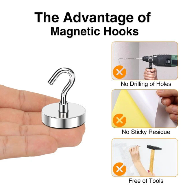 Alt view image 4 of 7 - Magnetic Hooks 85 Lbs Heavy Duty Magnets with Hook for Cruise Cabin 10 Pcs Strong Locker Magnetic Hooks for Hanging Metal Magnet Hanger for Classroom Grill Fridge Kitchen