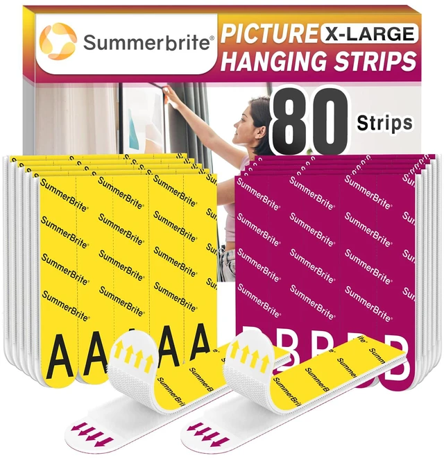 Main image of Picture Hanging Strips Heavy Duty XL 40 Pairs Damage Free Hanging Picture Hangers, Removable Hook and Loop Wall Strips, Frame Stickers No Nails for Home Decor Wall Posters