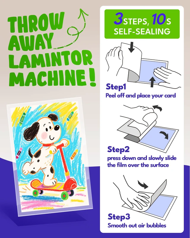 Alt view image 5 of 7 - 4mil Thicker Self-Adhesive Laminating Sheets Against Spills Surface 100Pack Letter Size 8.5x11" Dry-Erase Friendly for Reusable Documents, Kids Art, Posters & Crafts No Heat Needed