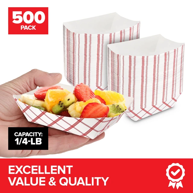 Alt view image 2 of 7 - Paper Food Boats (500 Pack).25 Lb Disposable Red & White Checkered Trays, Eco Friendly Boat, Serving Boats for Concession Food & Condiments, Nacho Serving Dish