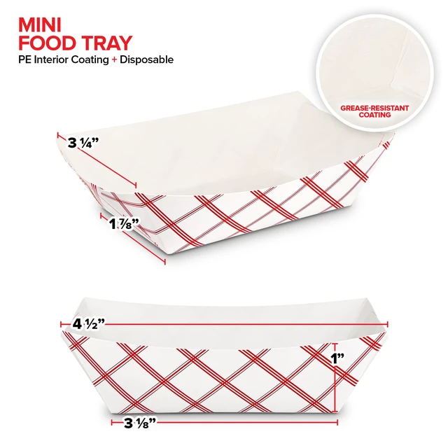 Alt view image 3 of 7 - Paper Food Boats (500 Pack).25 Lb Disposable Red & White Checkered Trays, Eco Friendly Boat, Serving Boats for Concession Food & Condiments, Nacho Serving Dish