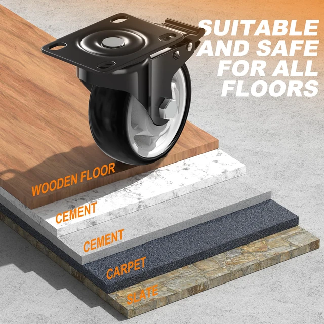 Alt view image 6 of 7 - 4 Inch Heavy Duty Caster Wheel with Dual Brake,Silent, Black,Set of 4 Easy to Install, Efficient operation, convenient braking,Silent, Floor friendly,Widely Applied for Cart,Furniture,Workbench