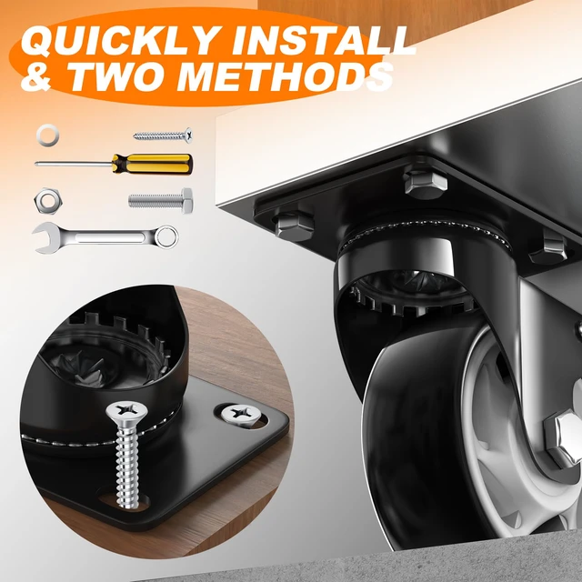 Alt view image 7 of 7 - 4 Inch Heavy Duty Caster Wheel with Dual Brake,Silent, Black,Set of 4 Easy to Install, Efficient operation, convenient braking,Silent, Floor friendly,Widely Applied for Cart,Furniture,Workbench