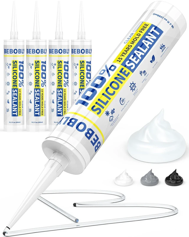 Main image of Silicone Caulk & Sealant Clear, 100% Waterproof Silicone Sealant, Shrink & Crack Proof, Silicone Caulking for Kitchen, Bathroom, RV, Interior & Exterior Use, 10.2 FL. OZ/300ML, 4 Pack