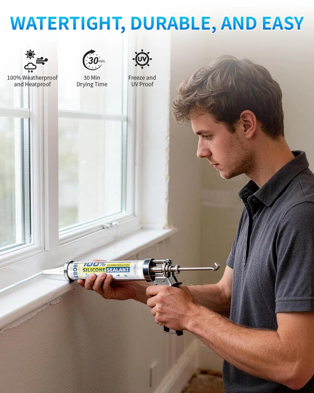 Alt view image 4 of 7 - Silicone Caulk & Sealant Clear, 100% Waterproof Silicone Sealant, Shrink & Crack Proof, Silicone Sealant Caulking for Kitchen, Bathroom, RV, Interior & Exterior Use, 10.2 FL. OZ/300ML, 1 Pack