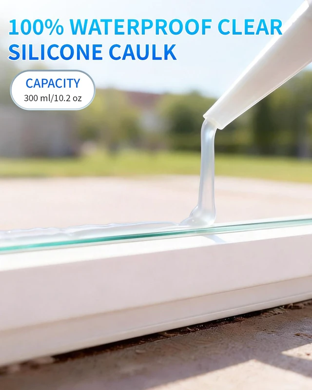 Alt view image 5 of 7 - Silicone Caulk & Sealant Clear, 100% Waterproof Silicone Sealant, Shrink & Crack Proof, Silicone Sealant Caulking for Kitchen, Bathroom, RV, Interior & Exterior Use, 10.2 FL. OZ/300ML, 1 Pack