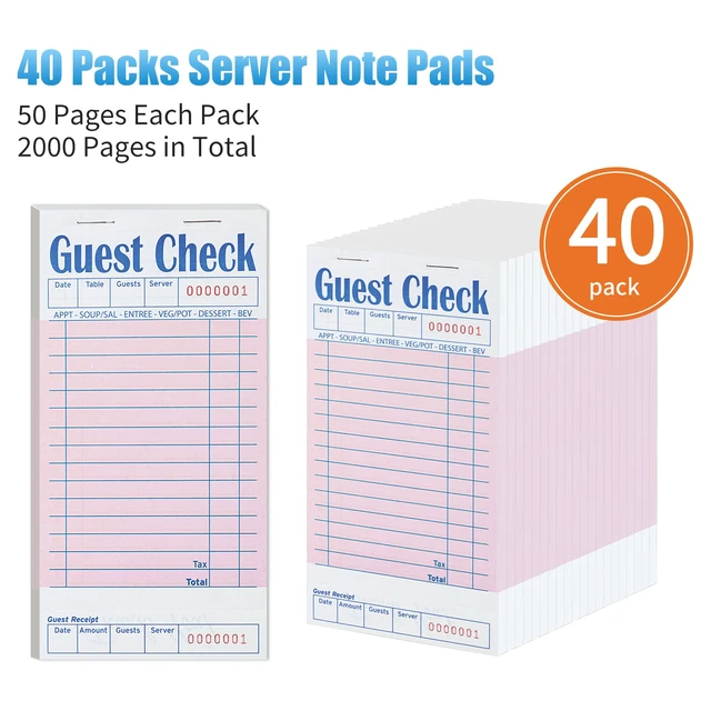 Alt view image 2 of 7 - 40 Pack/2000 Tickets Guest Checks Books for Servers, Pink