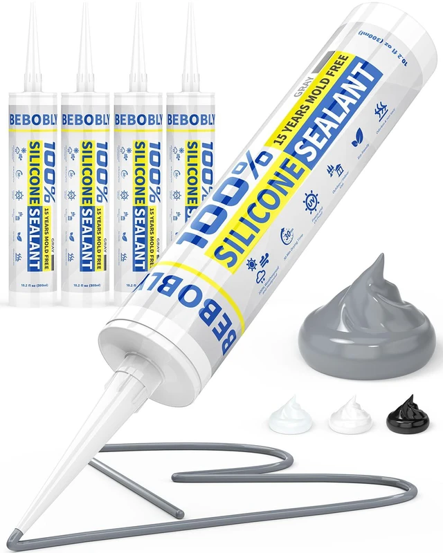 Main image of Silicone Caulk & Sealant Gray, 100% Waterproof Silicone Sealant, Shrink & Crack Proof, Silicone Caulking for Kitchen, Bathroom, RV, Interior & Exterior Use, 10.2 FL. OZ/300ML, 4 Pack