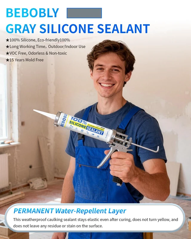 Alt view image 2 of 7 - Silicone Caulk & Sealant Gray, 100% Waterproof Silicone Sealant, Shrink & Crack Proof, Silicone Caulking for Kitchen, Bathroom, RV, Interior & Exterior Use, 10.2 FL. OZ/300ML, 4 Pack